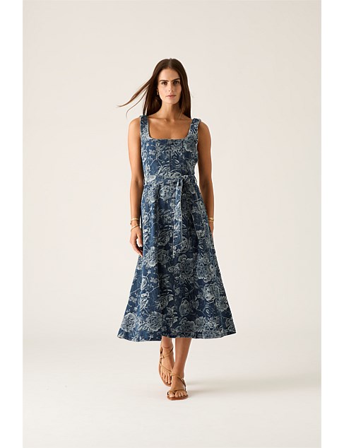 TATIANA PRINT DENIM MIDI DRESS