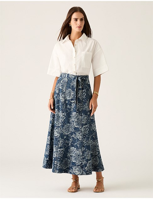 TATIANA PRINT DENIM MAXI SKIRT