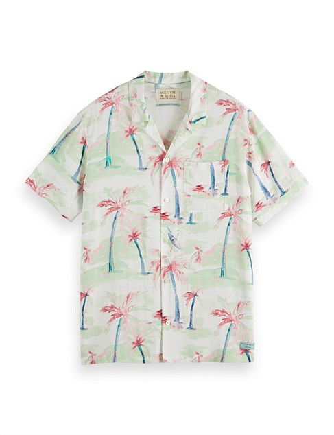 Allover printed viscose short sleeve shirt