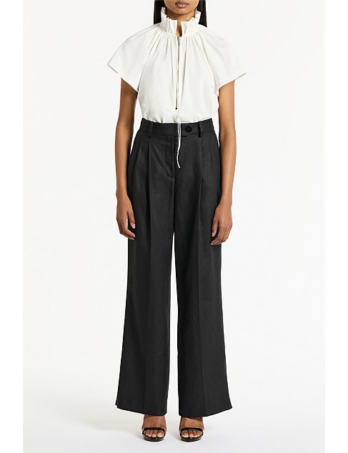 BLACK LINEN WIDE LEG PANT