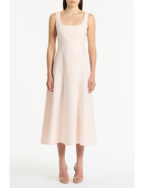 ROSA LINEN SQUARE NECK MIDI DRESS