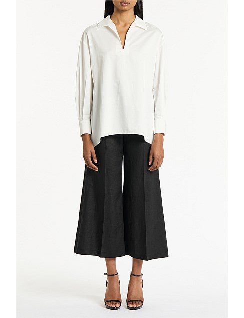 BLACK LINEN CROPPED PALAZZO PANT