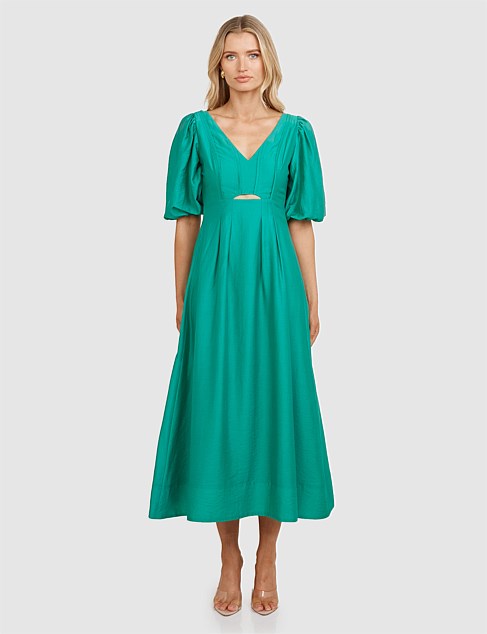 CLIO PUFF SLEEVE MIDI DRESS