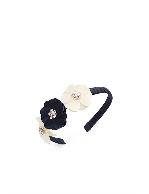 FABRIC FLOWER JEWEL HEADBAND