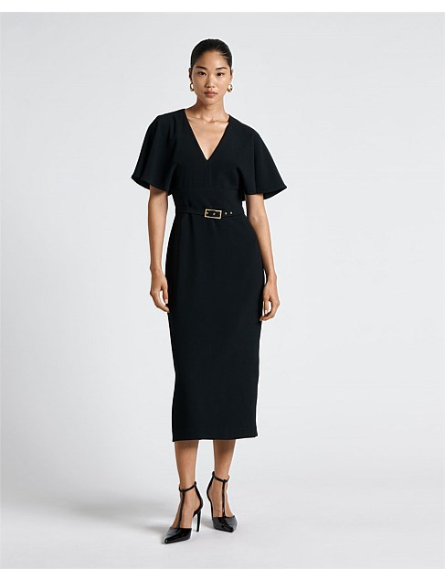 DRAPE SLEEVE BELTED DRESS