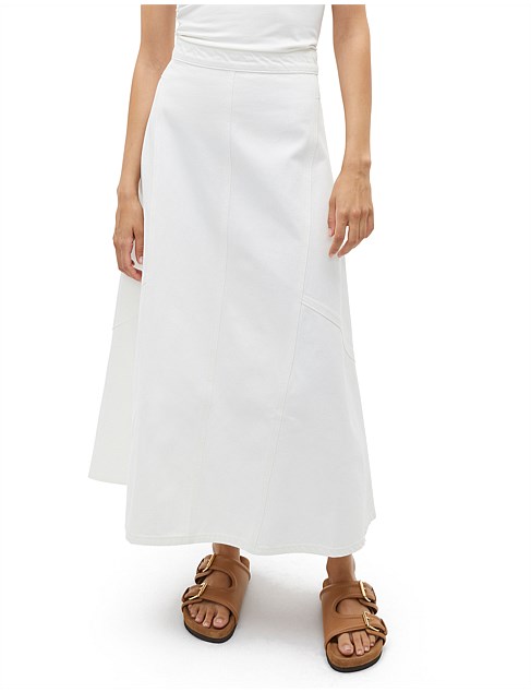 DENIM FLARE MIDI PANEL SKIRT