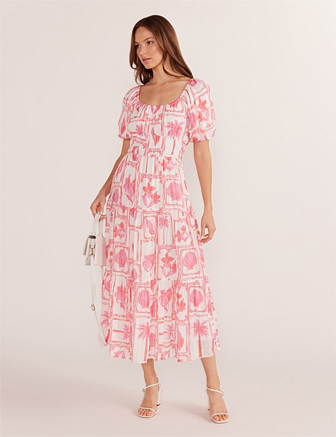 BRIA PUFF SLEEVE MIDI DRESS