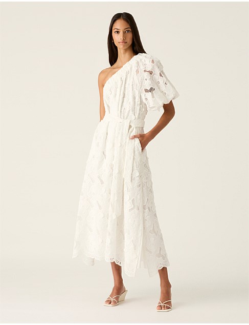 LUNA EMBROIDERY ONE SHOULDER DRESS