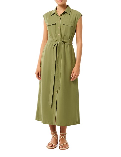 MIKAYLA TIE BELT BUTTON UP MIDI DRESS