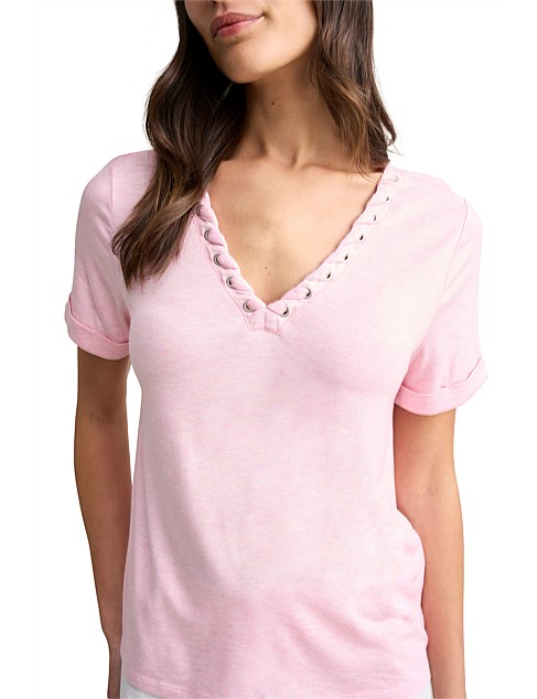 EYELET DETAIL T-SHIRT - PINK MARLE