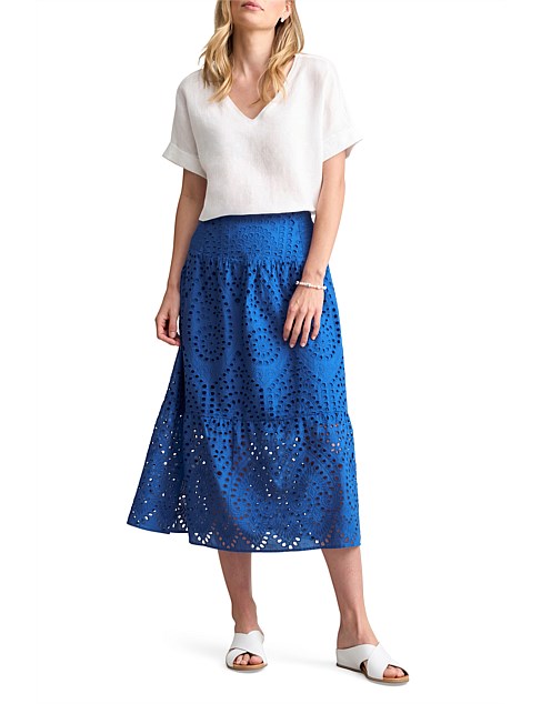 COTTON BRODERIE SKIRT - DEEP BLUE