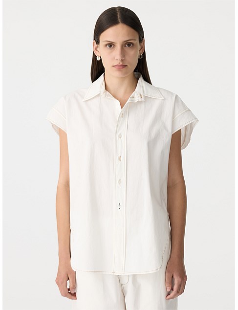 crushed cotton scoop hem shirt