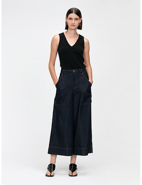 TENCEL DENIM WIDE CROPPED PANT