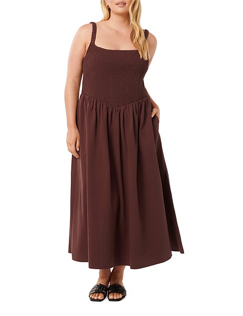 DYLAN CURVE SHIRRED COTTON MIDI DRESS