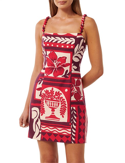 SASHA STRAPPY PRINTED LINEN MINI DRESS