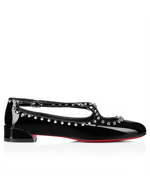 PILOUTA JANE SPIKES FLAT PATENT/LINING BLACK/LIN BLACK