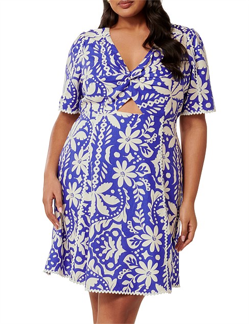 MARIA CURVE PRINTED TRIM MINI DRESS