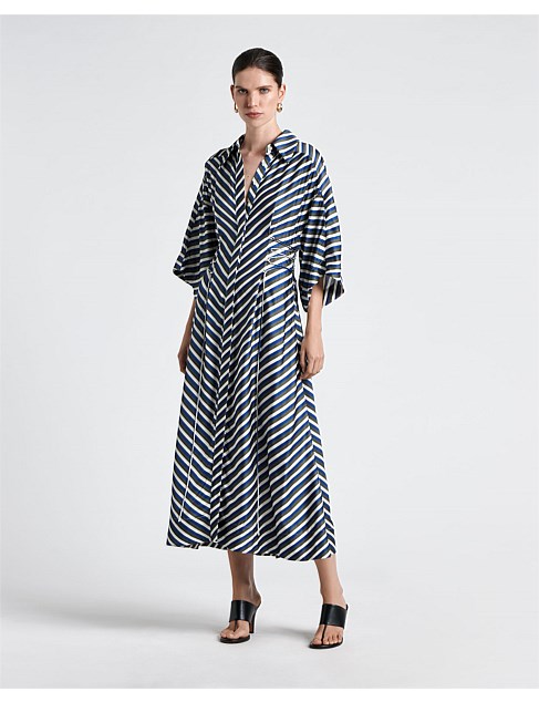 MULTISTRIPE SATIN SHIRT DRESS