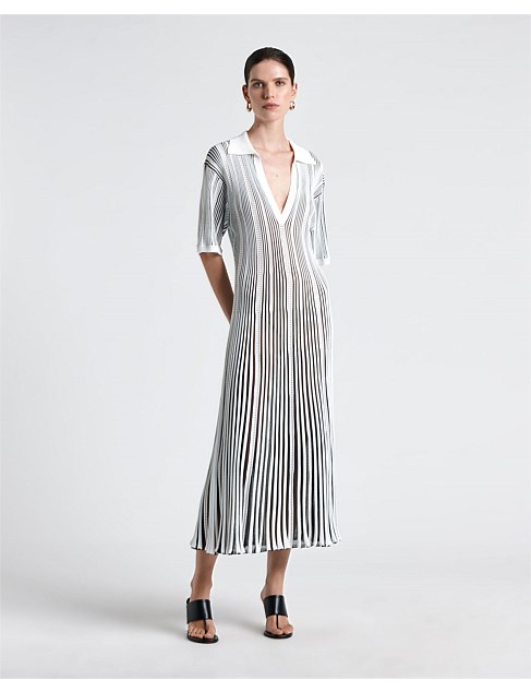 TEXTURED STRIPE POLE KNIT DRESS