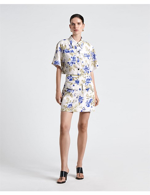 SUMMER BLUE FLORAL CROPPED SHIRT