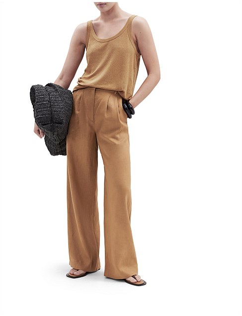 LINEN PLEAT WIDE LEG PANT