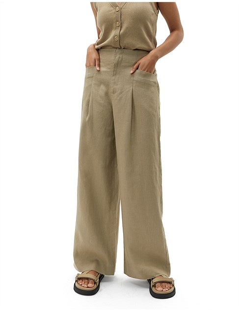 LINEN HIGH RISE PLEAT PANT