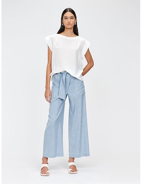 MELANGE LINEN BLEND TIE PANT