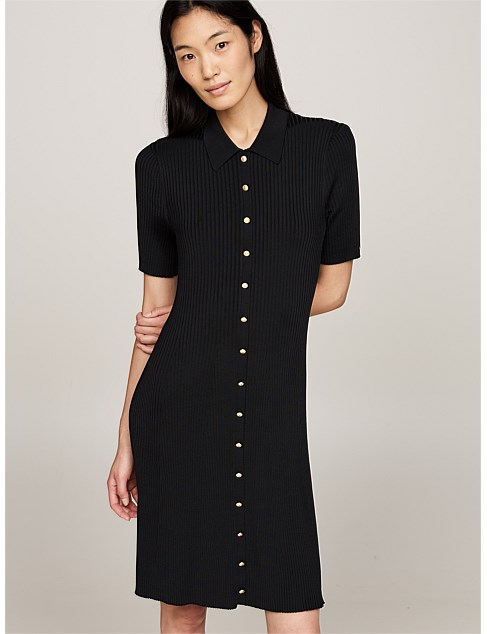 Button-Thru Mini Polo Dress