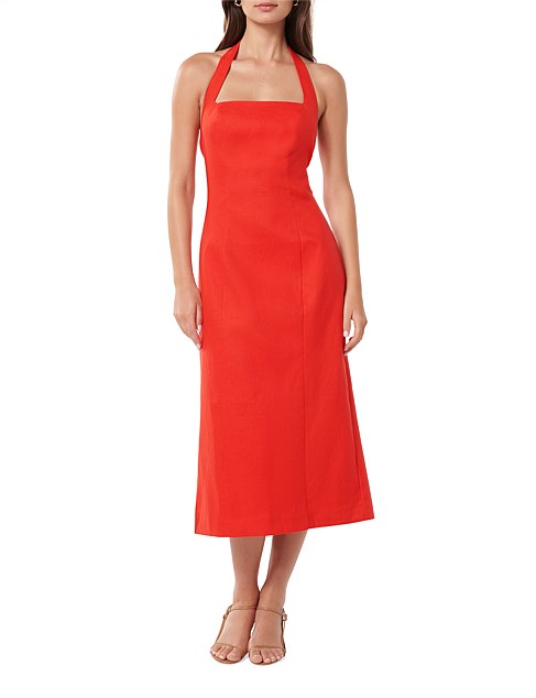 ANDERSON HALTER NECK LINEN MIDI DRESS