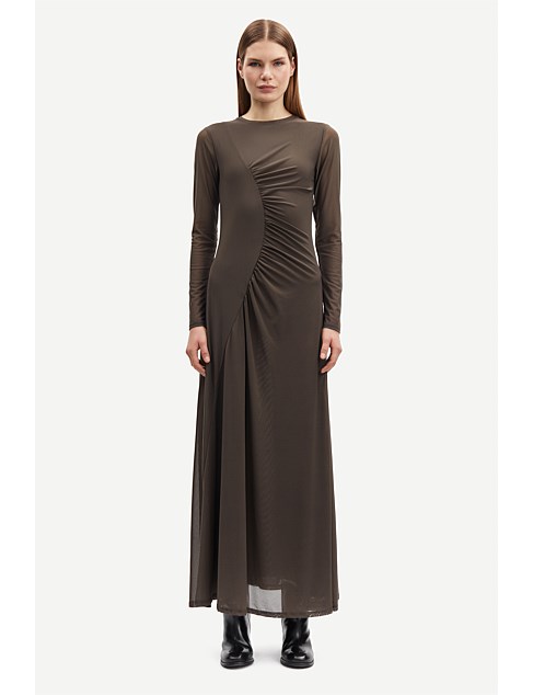 SAANDREA L/S ROUCHED MIDI DRESS