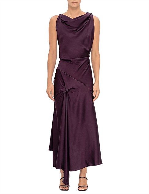 ASYMMETRIC DRAPED MIDI DRESS