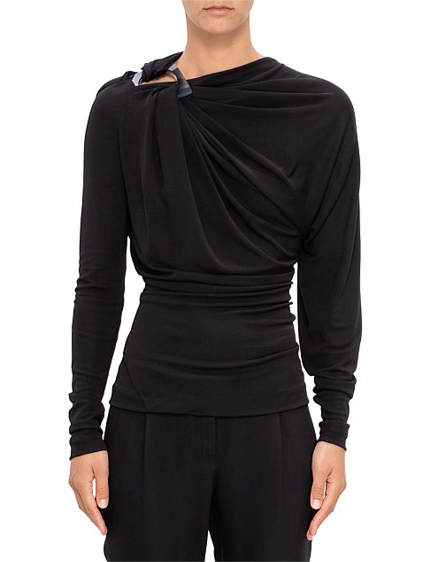 LONG SLEEVE DRAPED JERSEY TOP