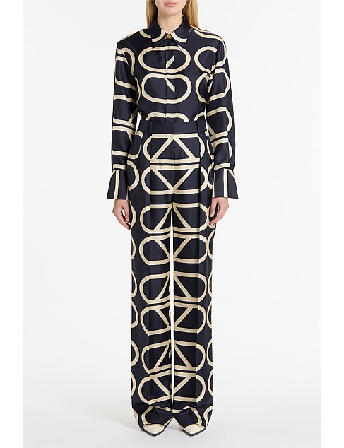 NAVY LOGO GRID SILK TWILL PALAZZO PANT