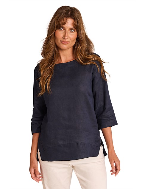 BOATNECK LINEN VISCOSE TOP