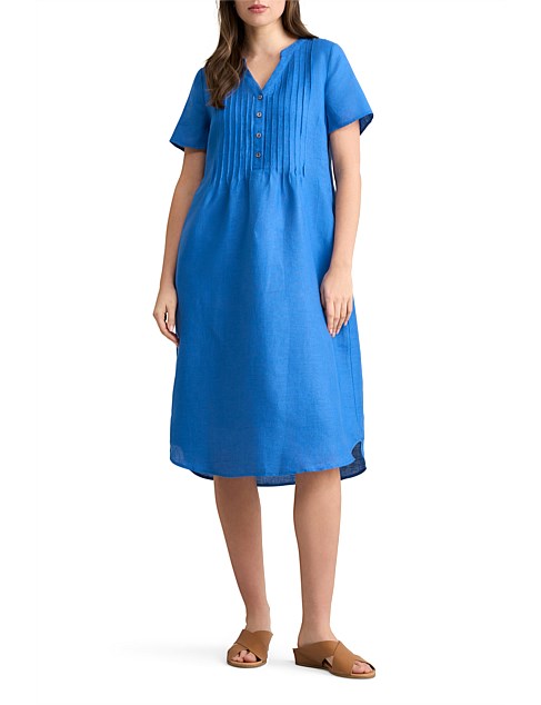 PLEATED FRONT FRENCH LINEN DRES