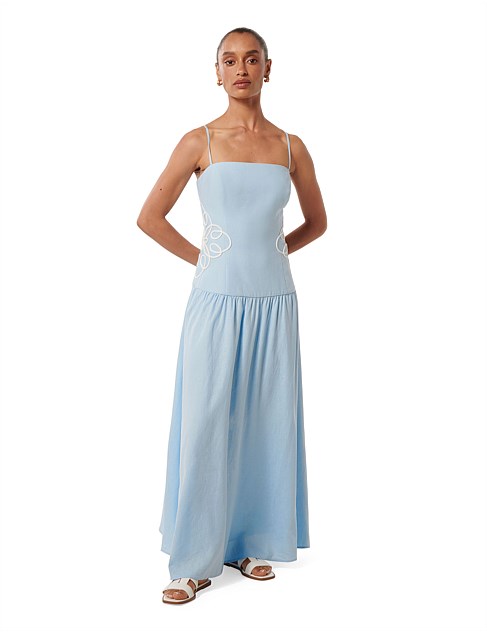 ARABELLE PETITE APPLIQUE LINEN MIDI DRESS