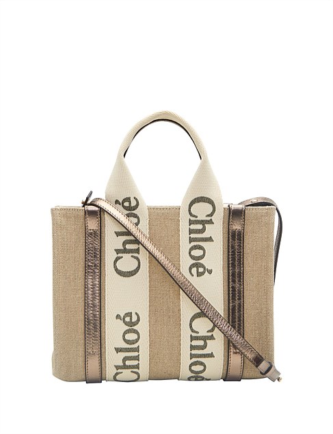 SMALL WOODY LOGO METALLIZED TOTE BAG WITH STRAP