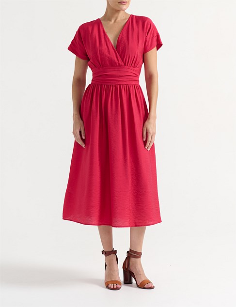 SHORT SLEEVE MOCK WRAP DRESS