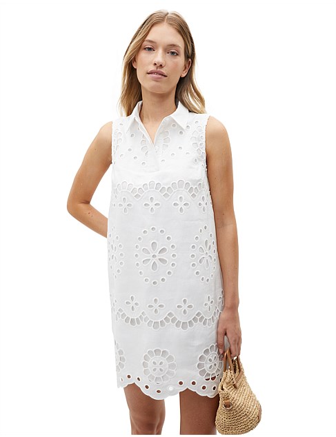 SCALLOP BRODERIE MINI SHIFT DRESS