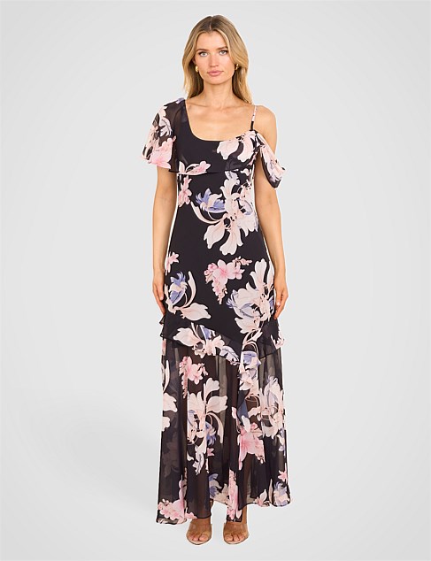 MINKA DRAPE NECK MIDI DRESS