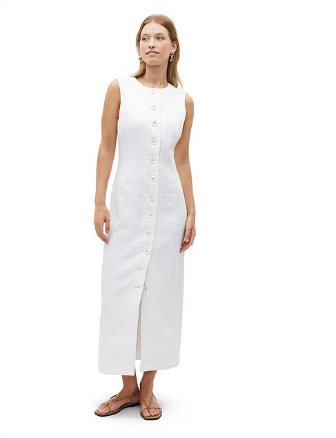 LINEN BUTTON THROUGH MIDI DRESS