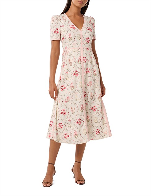 SABRINA PRINTED LINEN MIDI DRESS