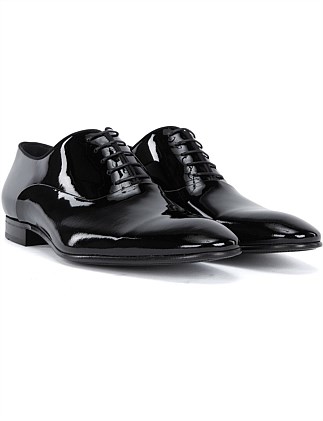 patent leather oxford shoes with grosgrain collar piping