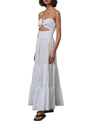 bec and bridge silver palms midi dress