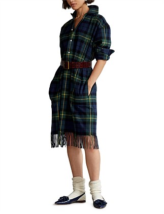 Women's Day Dresses | David Jones - PLAID FRINGE-TRIM SHIRTDRESS