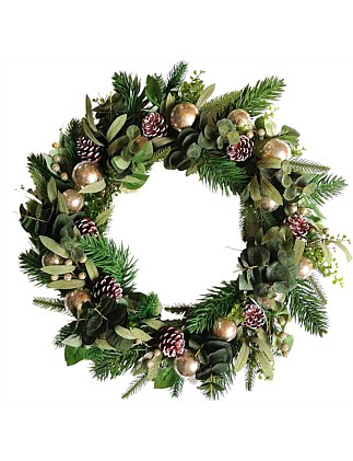 50CM CHAMPAGNE GOLD BERRY AND BAUBLE WREATH