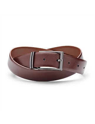 Fine Grain Leather Belt With Textured Pin Buckle