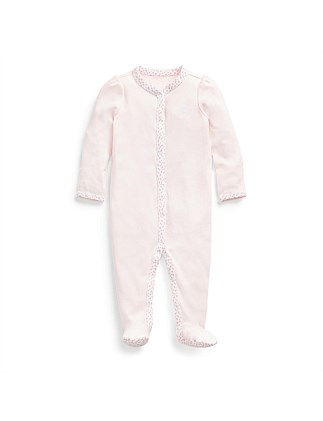 Floral-Trim Cotton Coverall (NB-9 Months)