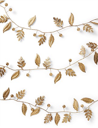 1.8M ANTIQUE GOLD METAL LEAF AND BALL GARLAND