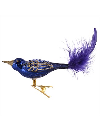 GOLD WING BLUEBIRD EUROPEAN GLASS BIRD ORNAMENT